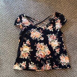 Stoosh Black Floral Cross-Back Top
